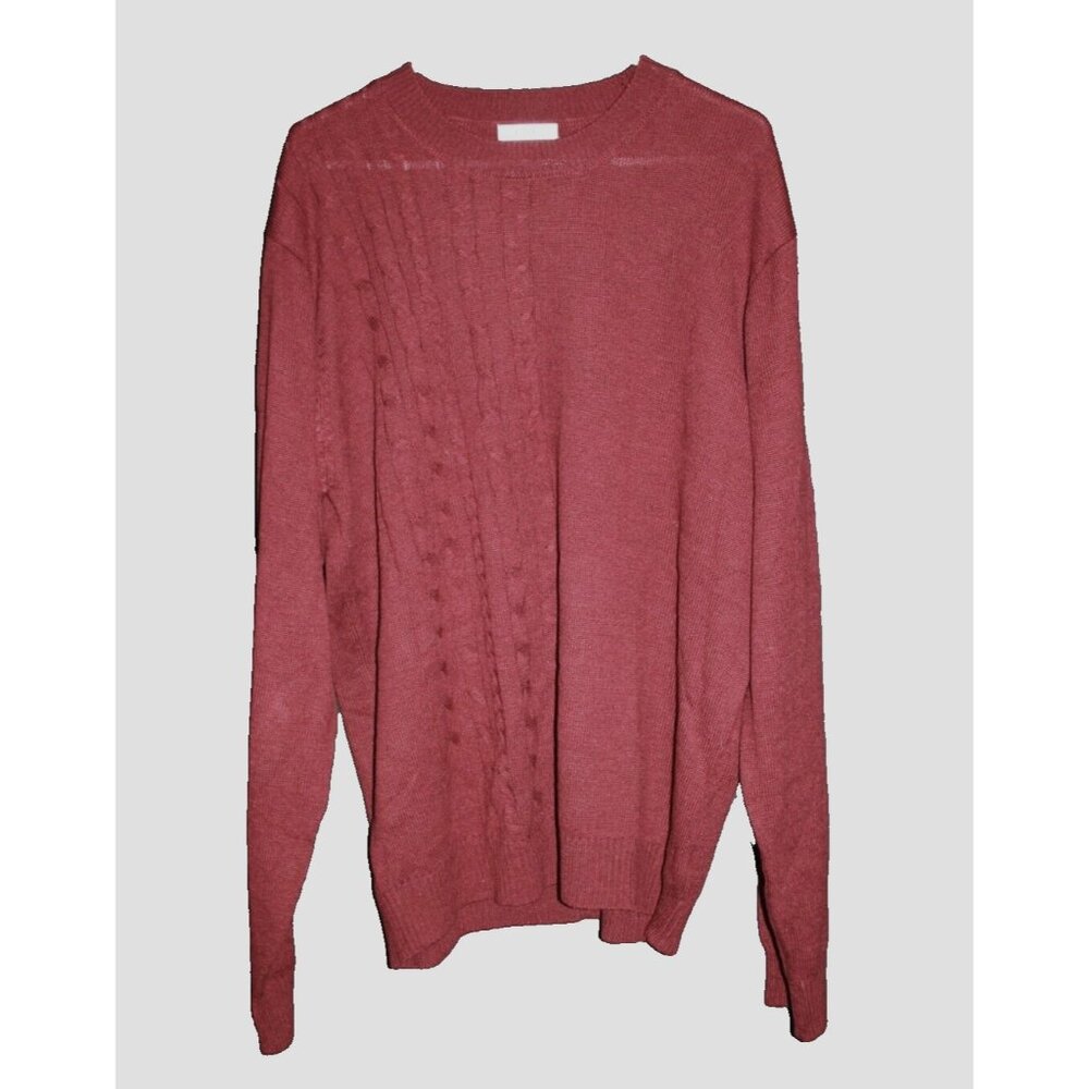 H2H Men's Cable Knit Sweater Crew Neck Cable Knit Dark Burgundy Merlot Size 3XL